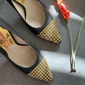 Michael Kors Black Pumps With Gold Studs, Size 5M